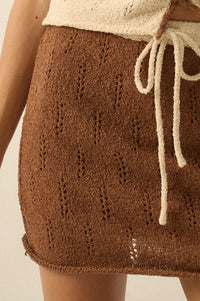 Say Yes Pointelle Drawstring Sweater Mini Skirt - ShopPromesa
