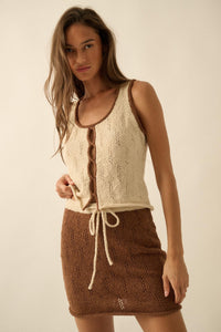 Say Yes Pointelle Drawstring Sweater Mini Skirt - ShopPromesa