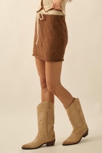 Say Yes Pointelle Drawstring Sweater Mini Skirt - ShopPromesa