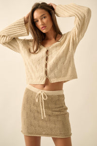 Say Yes Pointelle Drawstring Sweater Mini Skirt - ShopPromesa