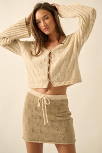 Say Yes Pointelle Drawstring Sweater Mini Skirt - ShopPromesa