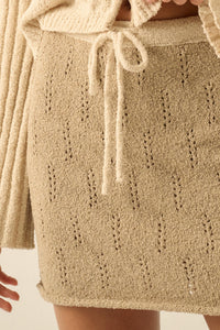 Say Yes Pointelle Drawstring Sweater Mini Skirt - ShopPromesa