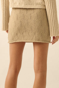 Say Yes Pointelle Drawstring Sweater Mini Skirt - ShopPromesa