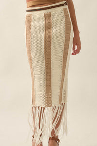 Someday Soon Striped Crochet-Knit Fringe Midi Skirt - ShopPromesa