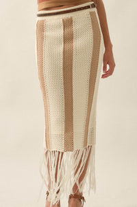 Someday Soon Striped Crochet-Knit Fringe Midi Skirt - ShopPromesa
