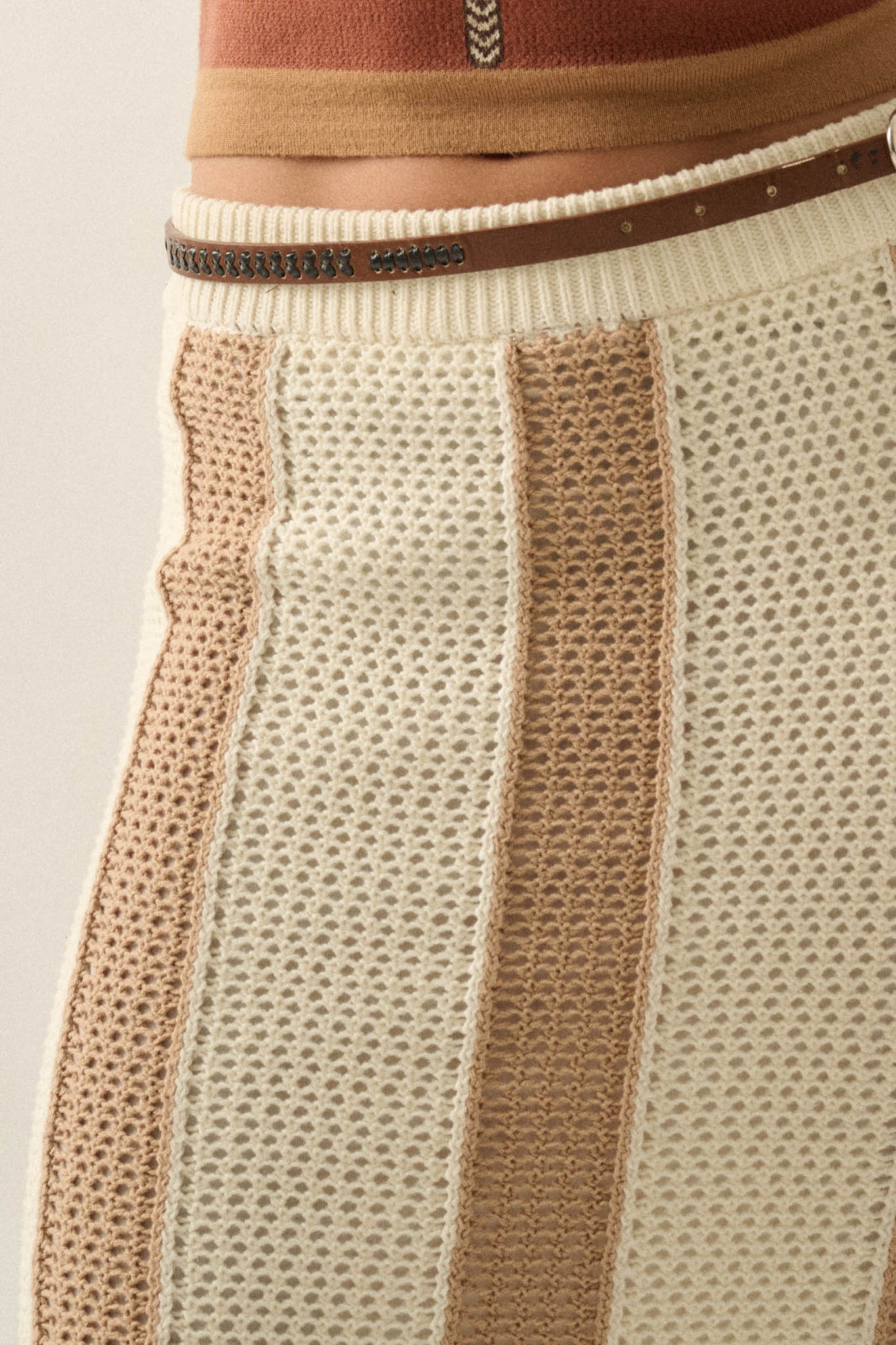 Someday Soon Striped Crochet-Knit Fringe Midi Skirt - ShopPromesa