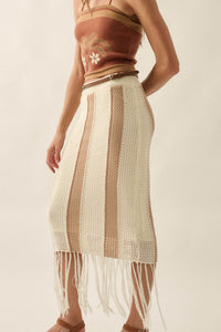 Someday Soon Striped Crochet-Knit Fringe Midi Skirt - ShopPromesa