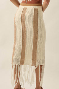 Someday Soon Striped Crochet-Knit Fringe Midi Skirt - ShopPromesa