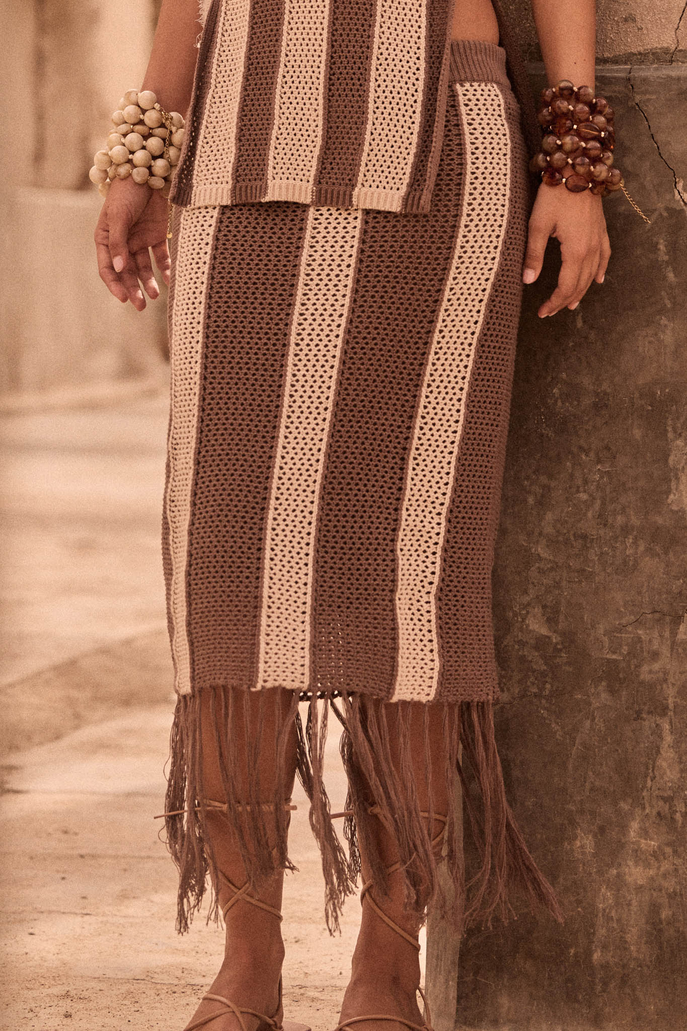 Someday Soon Striped Crochet-Knit Fringe Midi Skirt - ShopPromesa