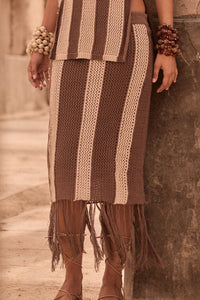 Someday Soon Striped Crochet-Knit Fringe Midi Skirt - ShopPromesa