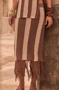 Someday Soon Striped Crochet-Knit Fringe Midi Skirt - ShopPromesa