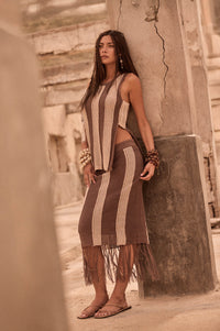 Someday Soon Striped Crochet-Knit Fringe Midi Skirt - ShopPromesa