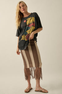 Someday Soon Striped Crochet-Knit Fringe Midi Skirt - ShopPromesa