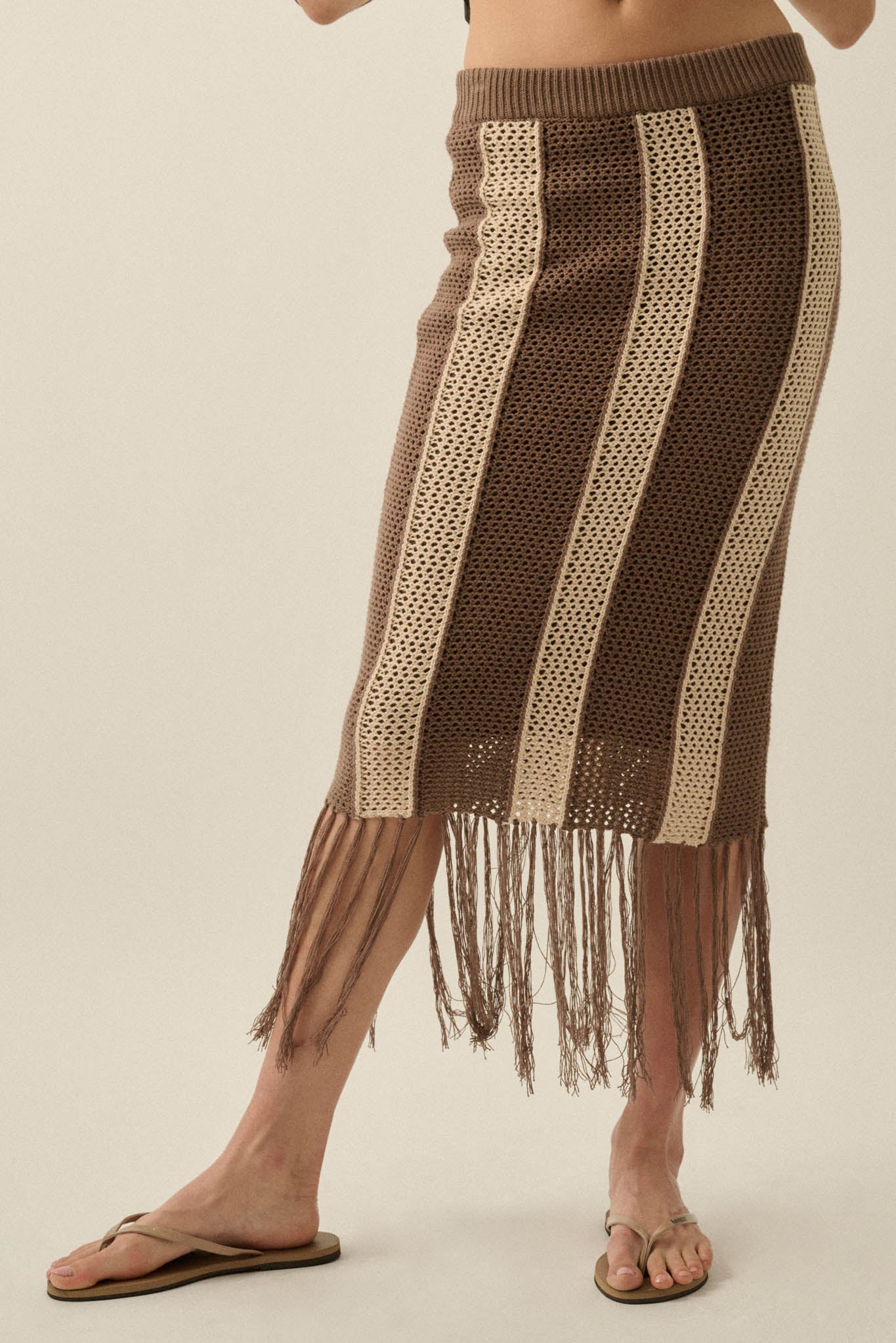 Someday Soon Striped Crochet-Knit Fringe Midi Skirt - ShopPromesa