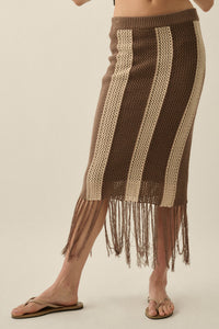 Someday Soon Striped Crochet-Knit Fringe Midi Skirt - ShopPromesa