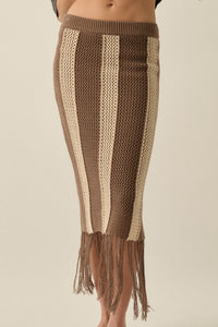 Someday Soon Striped Crochet-Knit Fringe Midi Skirt - ShopPromesa