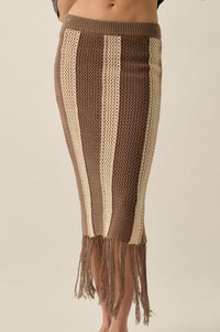 Someday Soon Striped Crochet-Knit Fringe Midi Skirt - ShopPromesa
