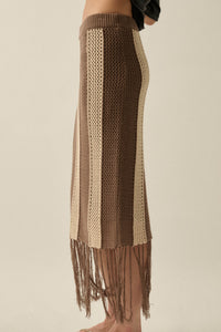 Someday Soon Striped Crochet-Knit Fringe Midi Skirt - ShopPromesa