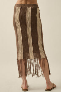 Someday Soon Striped Crochet-Knit Fringe Midi Skirt - ShopPromesa