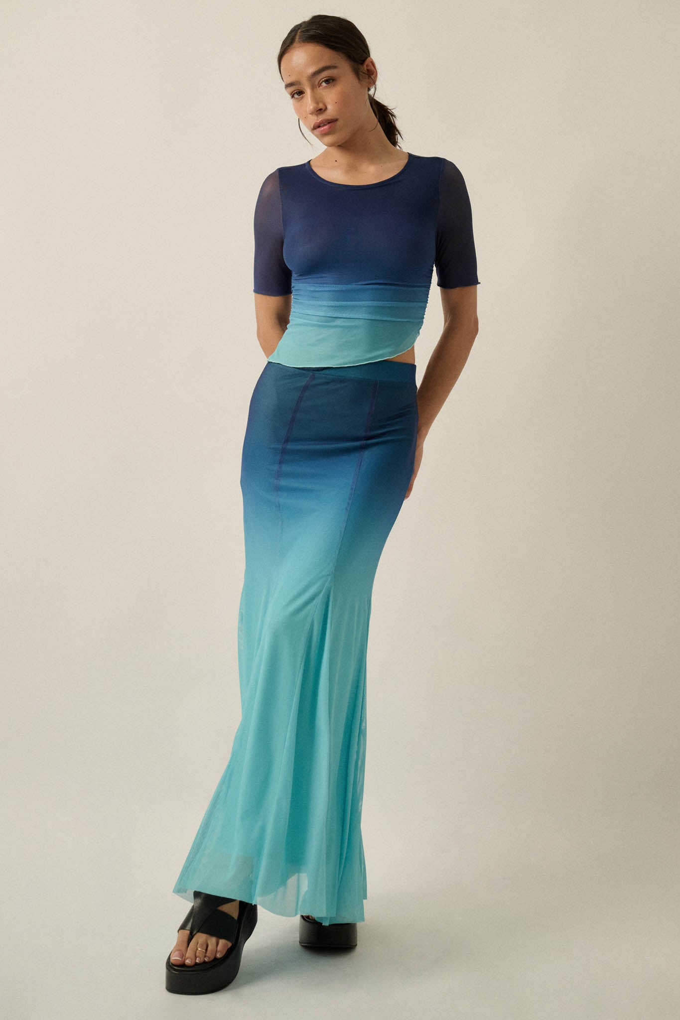 Evening Tide Ombre Mesh Mermaid Maxi Skirt - ShopPromesa