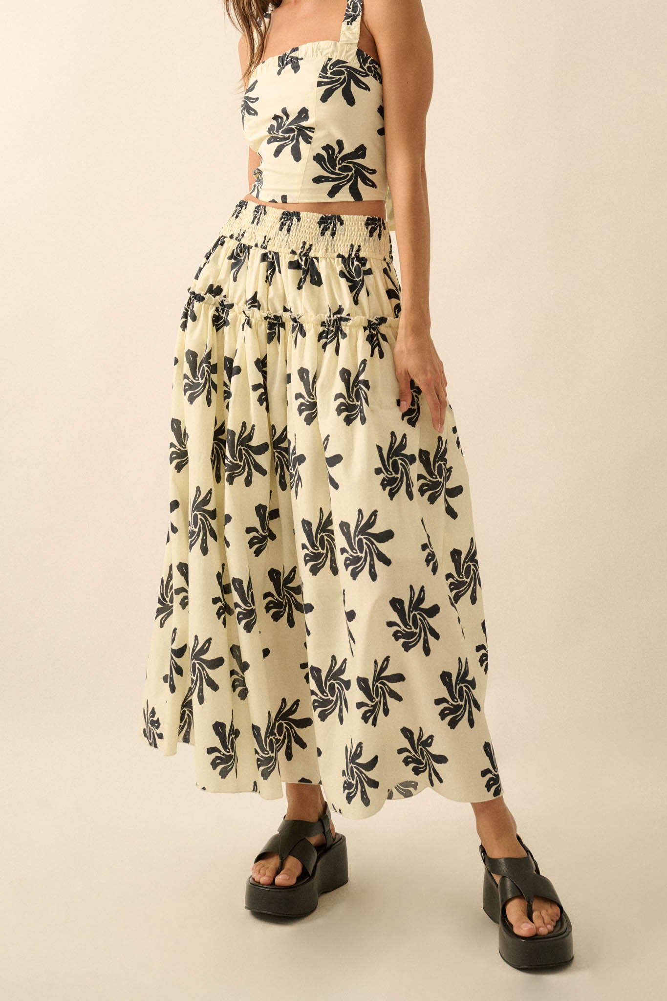 Garden Twirl Floral-Print Gathered Maxi Skirt - ShopPromesa
