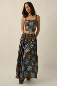 Garden Twirl Floral-Print Gathered Maxi Skirt - ShopPromesa