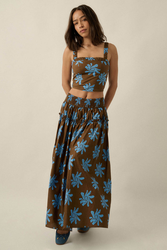 Garden Twirl Floral-Print Gathered Maxi Skirt - ShopPromesa
