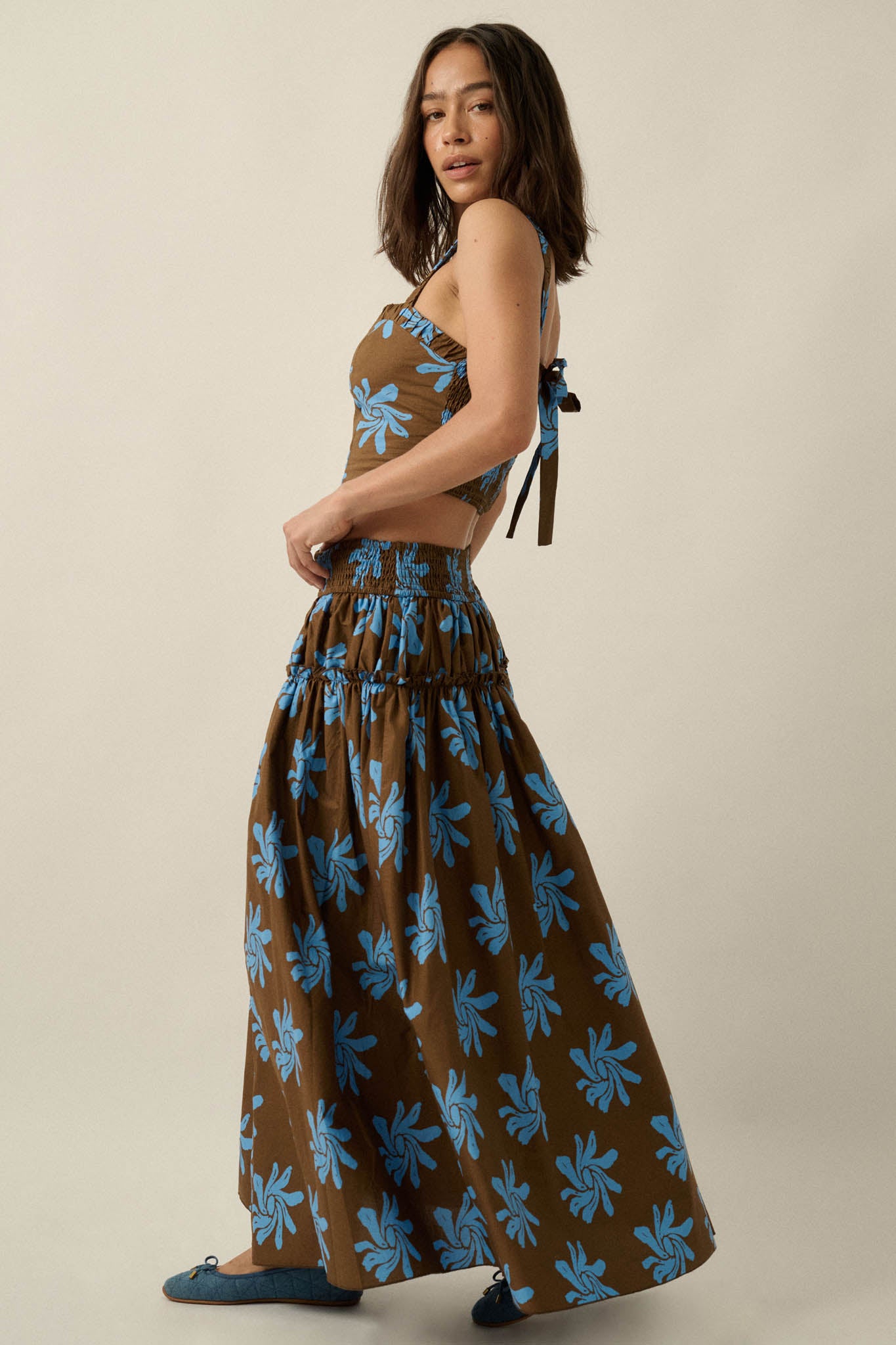 Garden Twirl Floral-Print Gathered Maxi Skirt - ShopPromesa