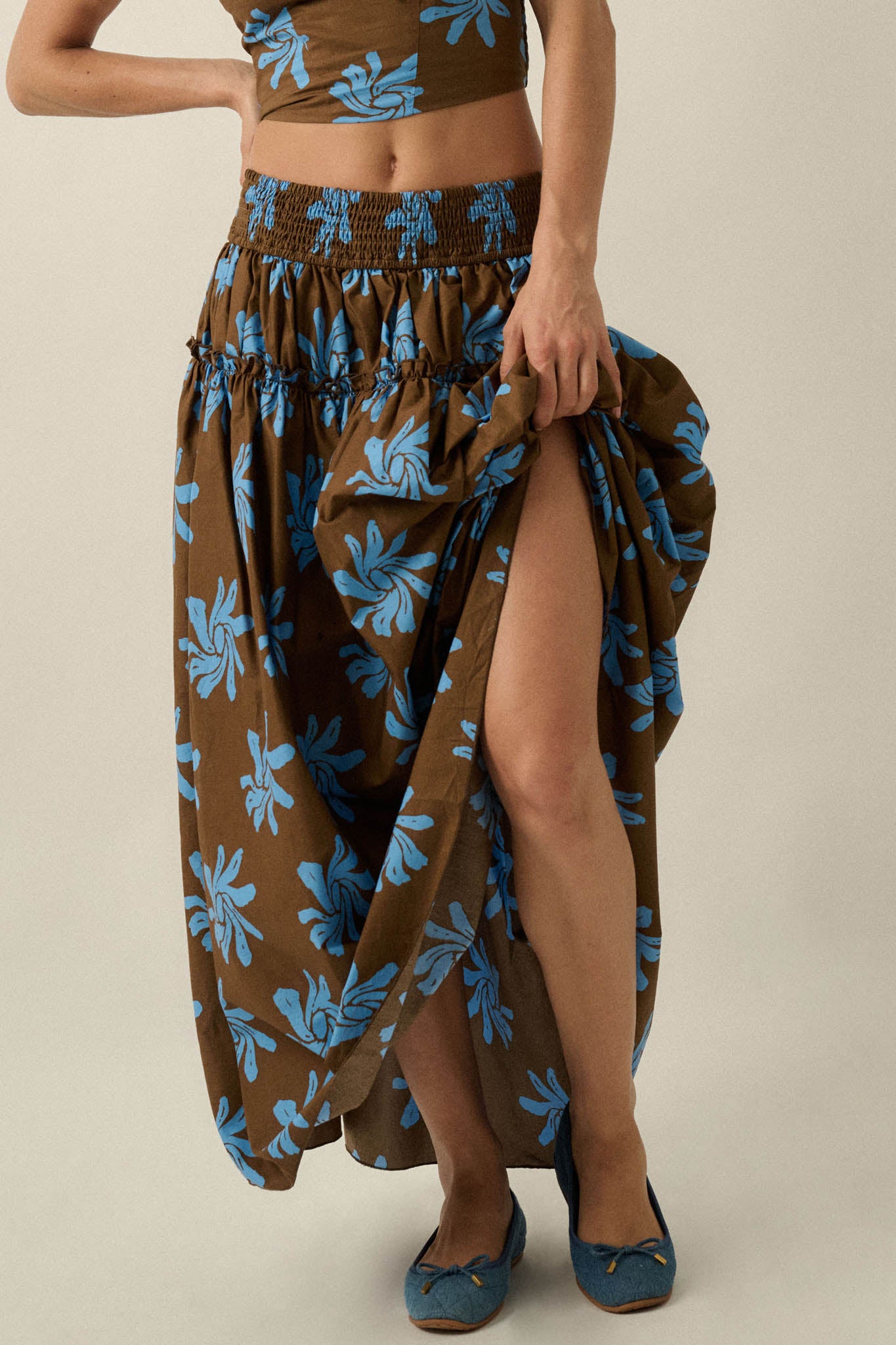 Garden Twirl Floral-Print Gathered Maxi Skirt - ShopPromesa