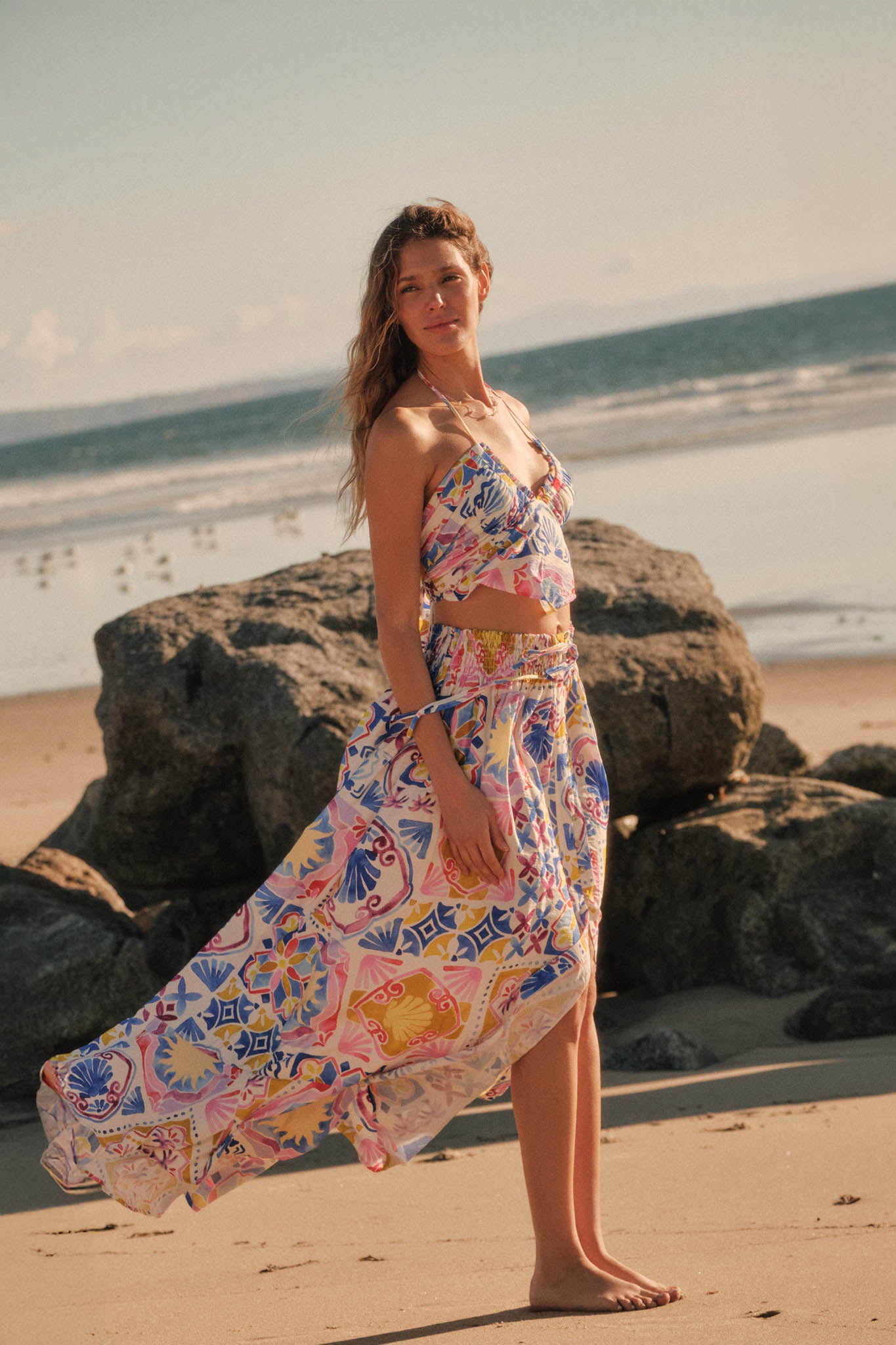 Mallorca Music Tile-Print Button-Front Maxi Skirt - ShopPromesa