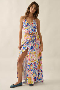 Mallorca Music Tile-Print Button-Front Maxi Skirt - ShopPromesa