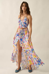 Mallorca Music Tile-Print Button-Front Maxi Skirt - ShopPromesa