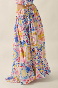 Mallorca Music Tile-Print Button-Front Maxi Skirt - ShopPromesa