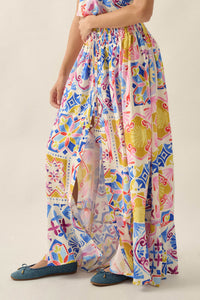 Mallorca Music Tile-Print Button-Front Maxi Skirt - ShopPromesa