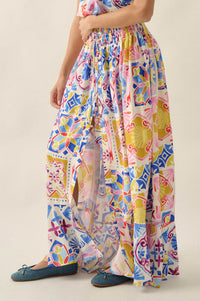 Mallorca Music Tile-Print Button-Front Maxi Skirt - ShopPromesa