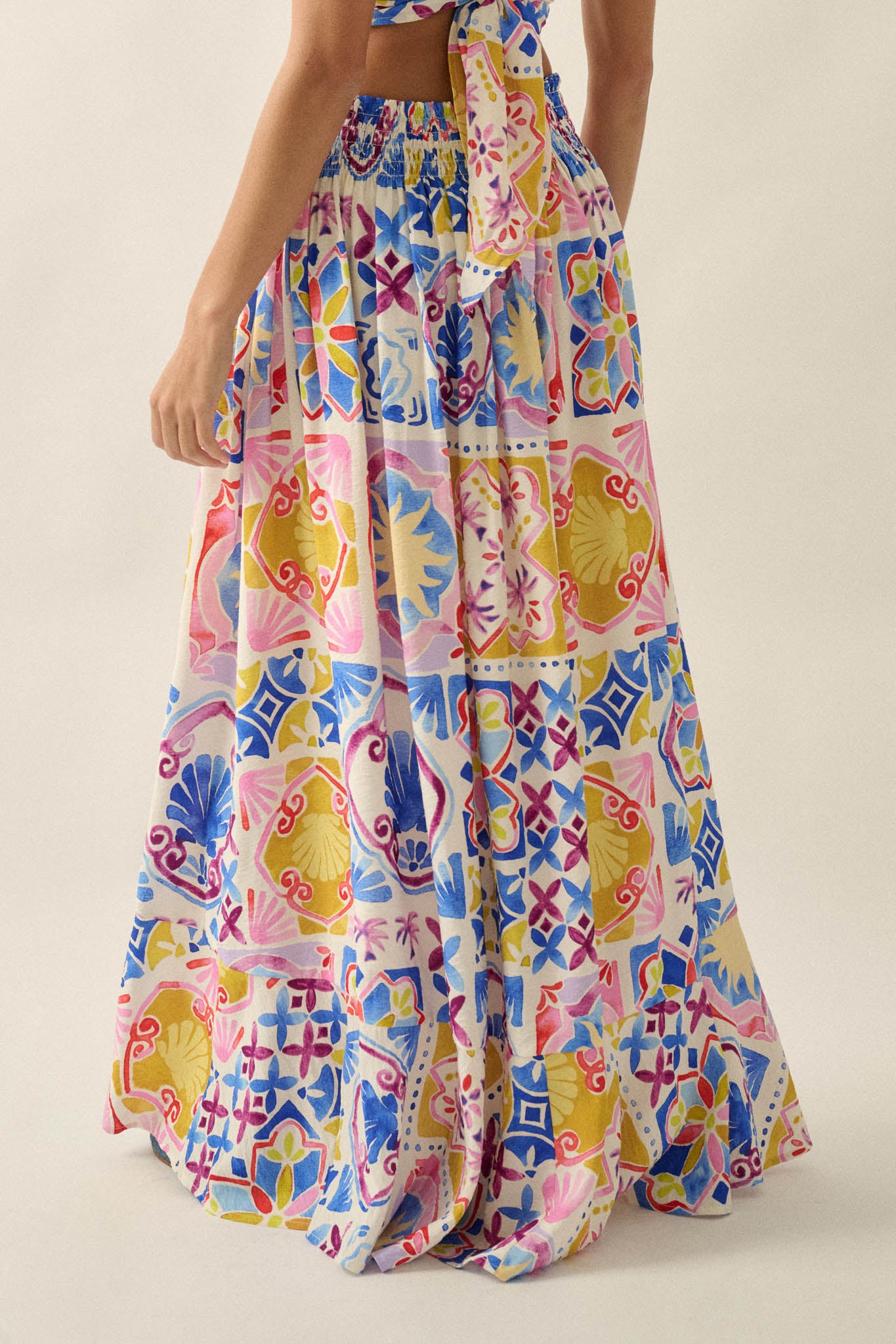 Mallorca Music Tile-Print Button-Front Maxi Skirt - ShopPromesa