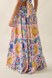 Mallorca Music Tile-Print Button-Front Maxi Skirt - ShopPromesa