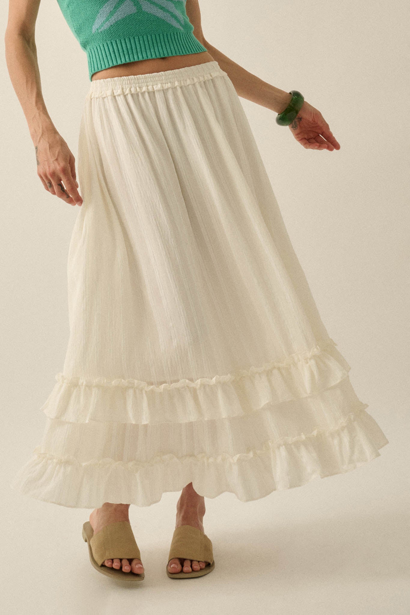 Pretty Precious Tonal-Stripe Ruffle Maxi Skirt - ShopPromesa