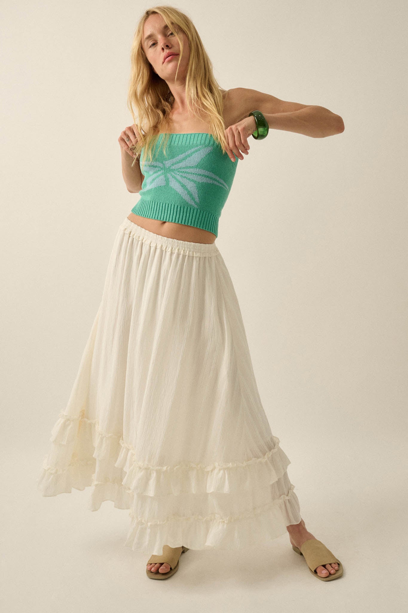 Pretty Precious Tonal-Stripe Ruffle Maxi Skirt - ShopPromesa