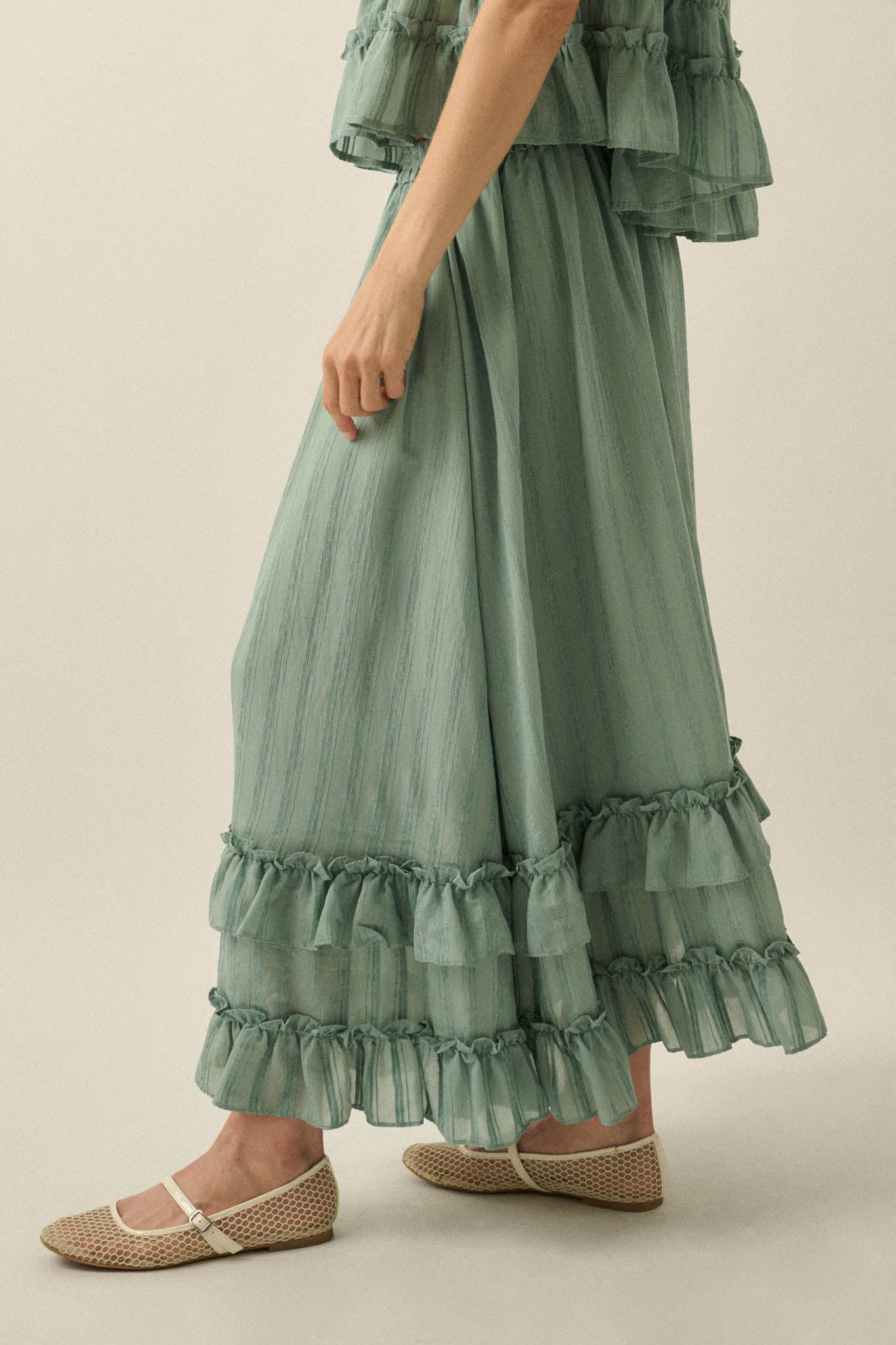 Pretty Precious Tonal-Stripe Ruffle Maxi Skirt - ShopPromesa