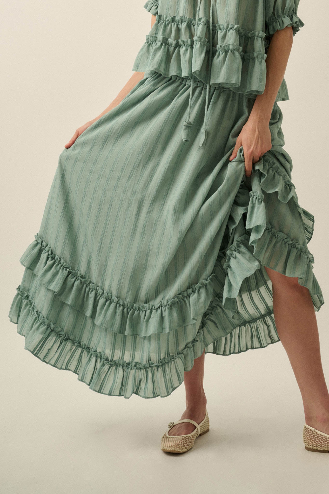 Pretty Precious Tonal-Stripe Ruffle Maxi Skirt - ShopPromesa