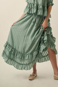Pretty Precious Tonal-Stripe Ruffle Maxi Skirt - ShopPromesa