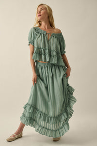 Pretty Precious Tonal-Stripe Ruffle Maxi Skirt - ShopPromesa