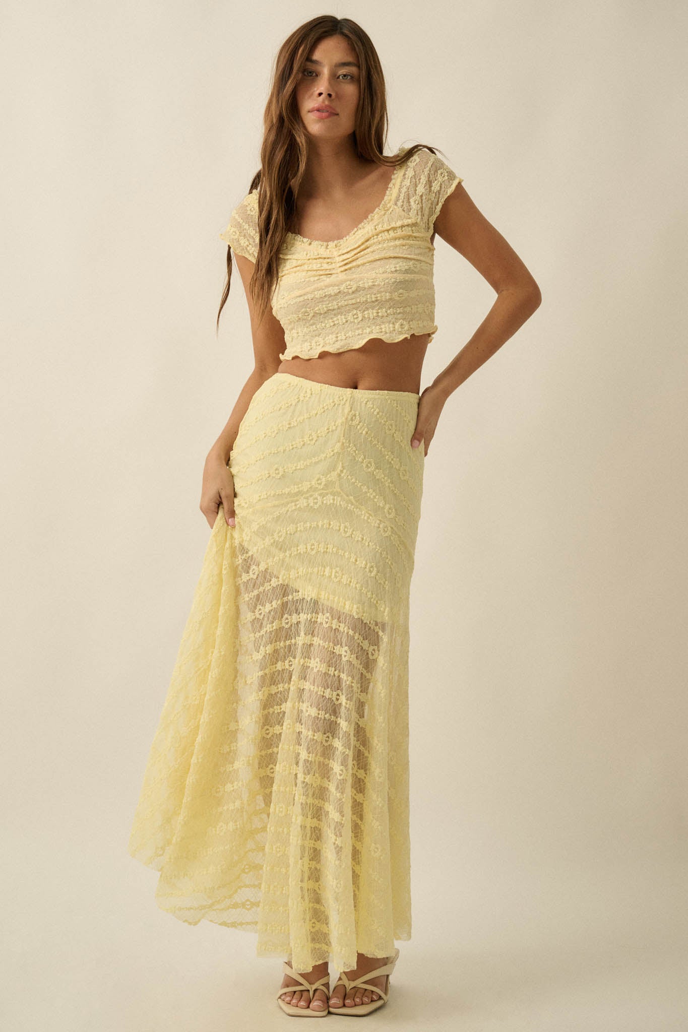 Blossoming Lace Floral Lace Drop-Waist Maxi Skirt - ShopPromesa