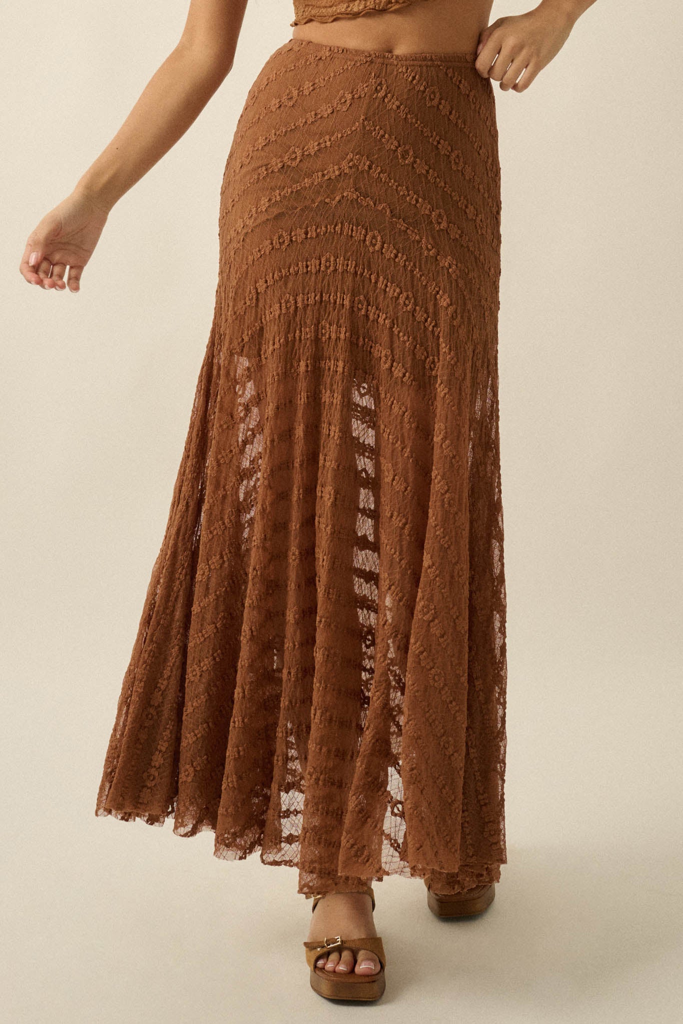 Blossoming Lace Floral Lace Drop-Waist Maxi Skirt - ShopPromesa