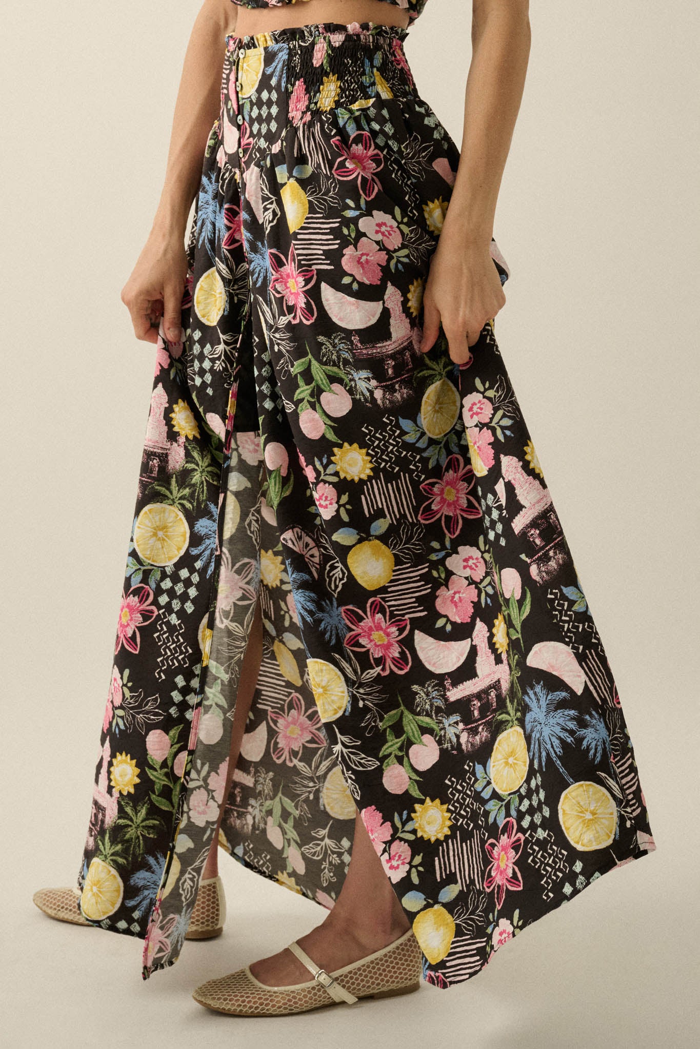Celebrate Life Fruit & Floral-Print Button Maxi Skirt - ShopPromesa