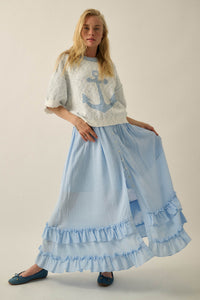 Breezy Day Cotton Gauze Button Ruffle Maxi Skirt - ShopPromesa