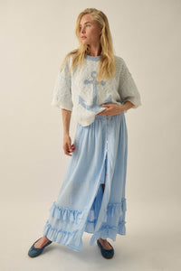 Breezy Day Cotton Gauze Button Ruffle Maxi Skirt - ShopPromesa