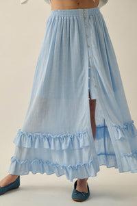 Breezy Day Cotton Gauze Button Ruffle Maxi Skirt - ShopPromesa