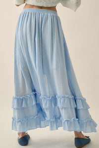 Breezy Day Cotton Gauze Button Ruffle Maxi Skirt - ShopPromesa
